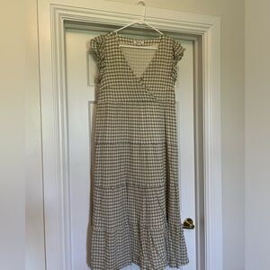 Women’s Madewell Sage Green & Peach Gingham Midi Dress